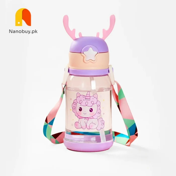 Cute 600ml Cartoon Sipper Water Bottle for Kids & Girls – Leak-Proof, Multicolor Design