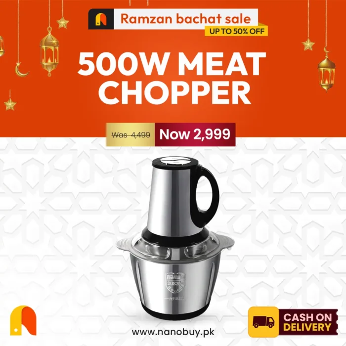 Silver Crust 3L Electric Meat Grinder & Food Processor – 500W Stainless Steel Chopper for Meat, Vegetables, and Nuts