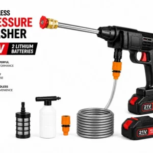 Cordless Pressure Washer 21V – 2 Lithium Batteries – Portable High Power Car, Bike, and Solar Wash Gun